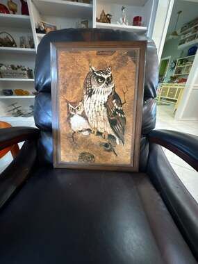 Richard Screech Owls Wall Art Vintage Wood Framed Picture Print